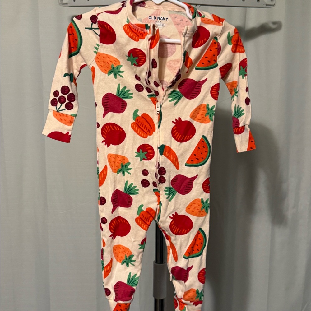 Old Navy Kids Fruit Print Footie - Cream and Red